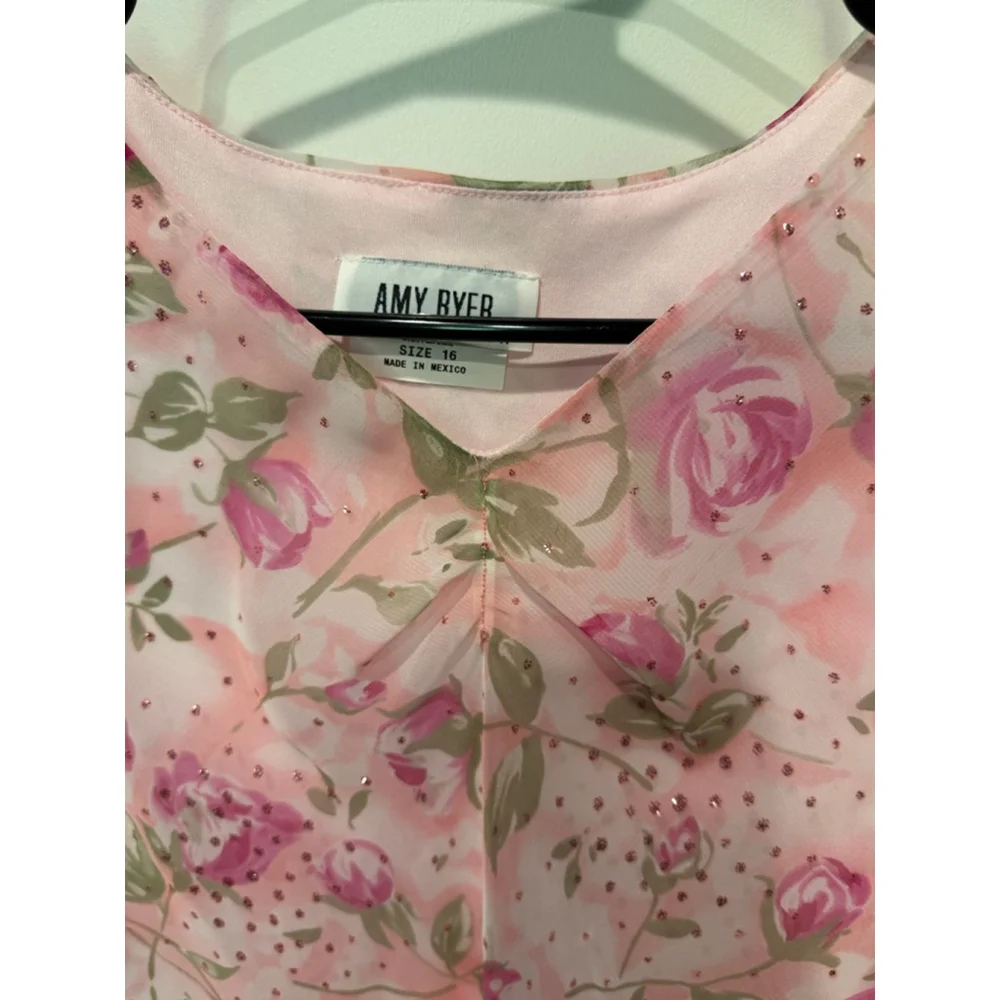 Girls Amy Byer Pink Floral Midi lined Dress Size 16